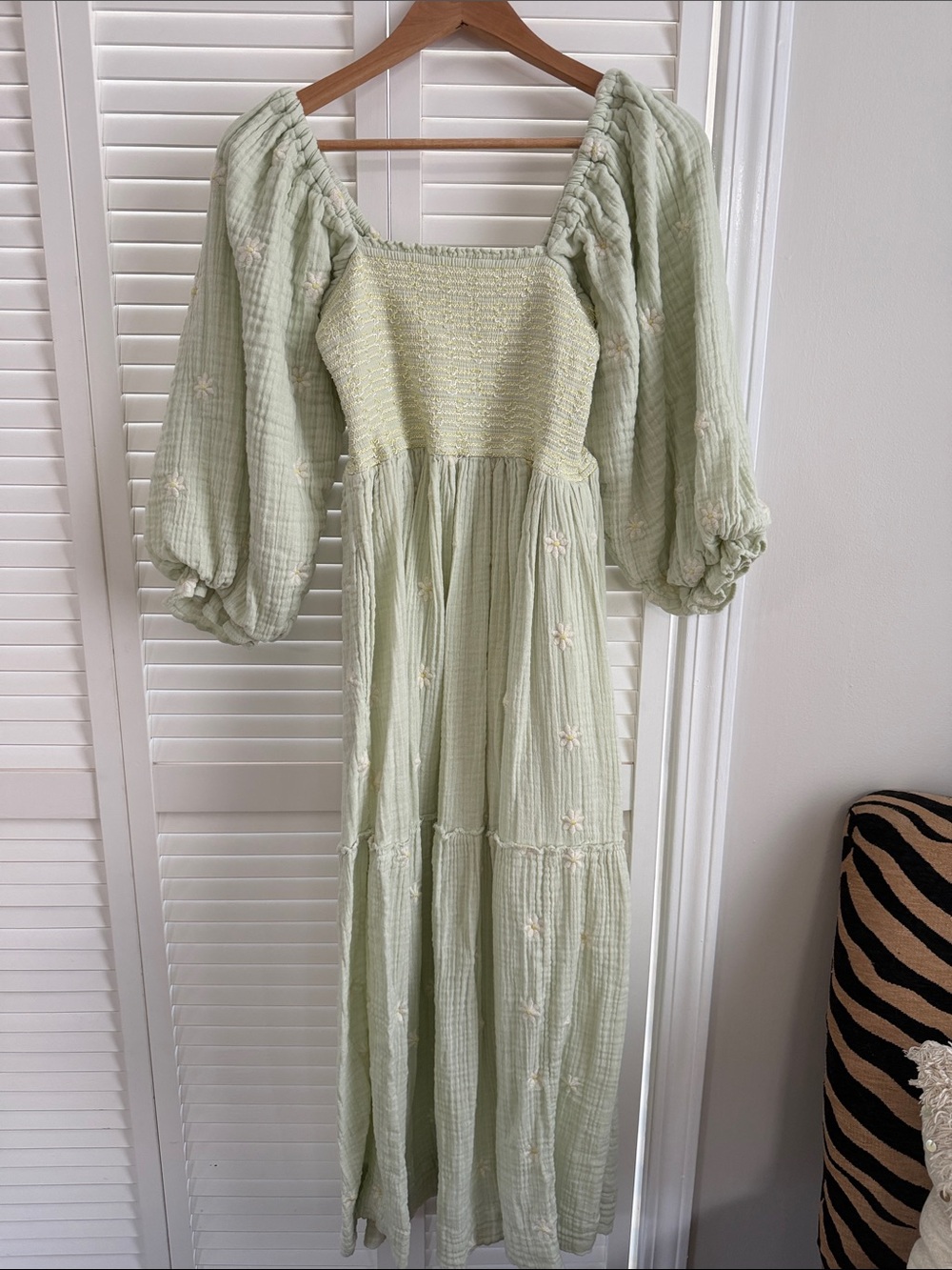 Free People Maxi Dress in Light Sage with Puff Sleeves
